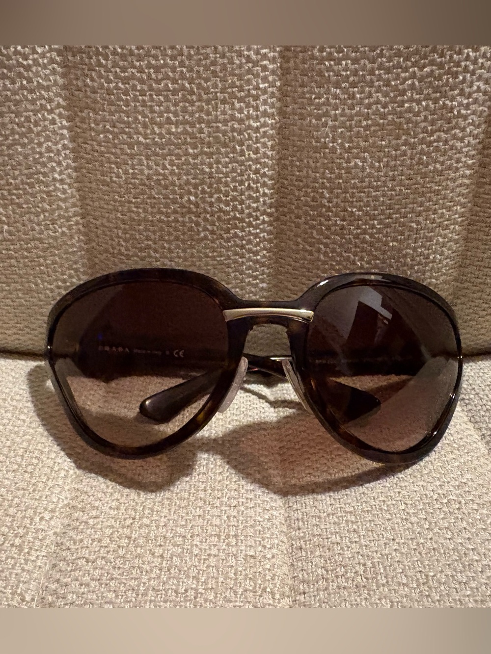 Prada Tortoiseshell Brown Oversized Sunglasses with Gold Bridge